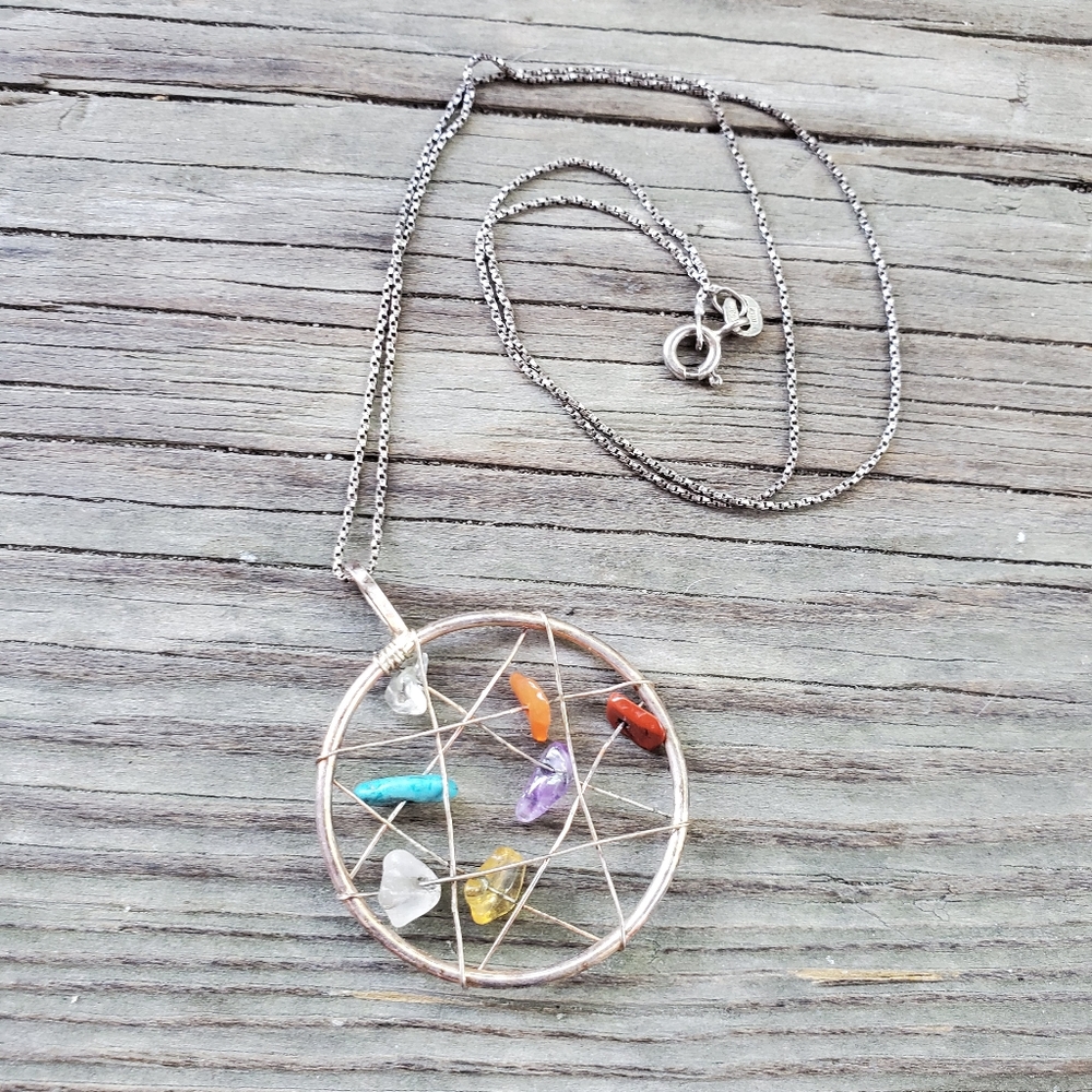 Earthbound semi precious stone catcher necklace